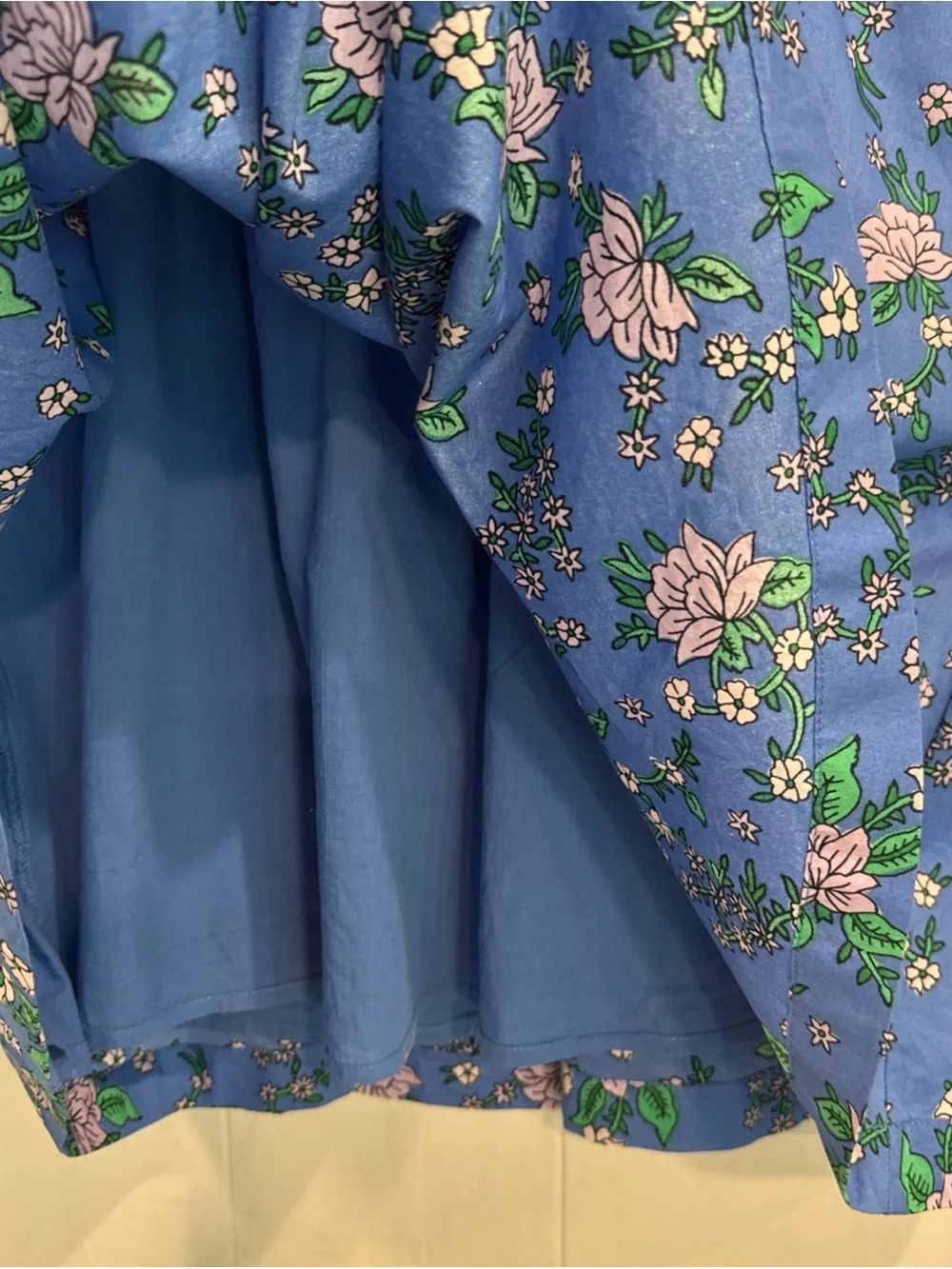J. Crew Coastline Blue Floral Ruffle-Neck Casual Dress Sz 10 100% Cotton - Picture 5 of 8